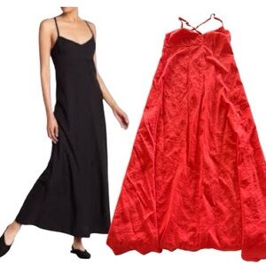 Theory red linen haranna maxi dress criss cross spaghetti straps